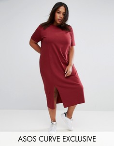 Платье-футболка миди с разрезами по бокам ASOS CURVE Ultimate - Красный