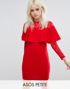 Облегающее платье мини с кружевом и оборкой ASOS PETITE - Красный