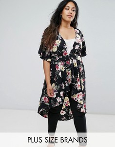 Платье-кимоно с цветочным принтом New Look Plus - Черный