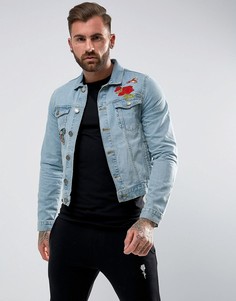 Джинсовая куртка с цветочной вышивкой Rose London - Синий