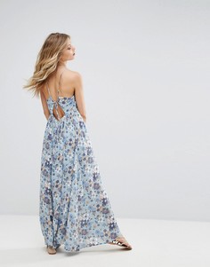 Платье макси с цветочным принтом и поясом Moon River - Синий