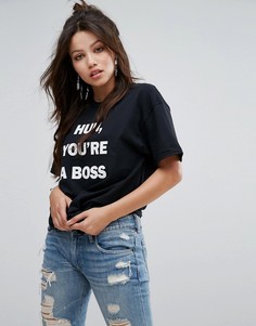 Футболка с принтом Hun Youre A Boss PrettyLittleThing - Черный