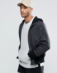 Черный бомбер с трикотажным капюшоном ASOS - Черный