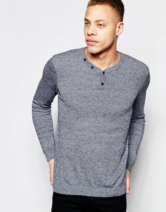 Темно-синий хлопковый джемпер с горловиной на пуговицах ASOS - Синий