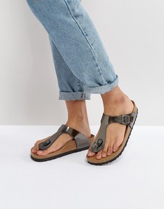 Темно-серые кожаные сандалии с эффектом металлик Birkenstock Gizeh - Серебряный