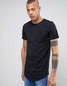 Длинная меланжевая хлопковая футболка с карманом Produkt - Черный