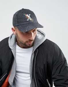 Состаренная бейсболка с вышивкой ASOS - Черный