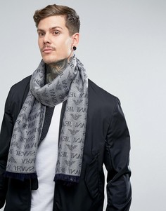 Серый шарф из ткани с добавлением шерсти с логотипом Armani Jeans - Серый