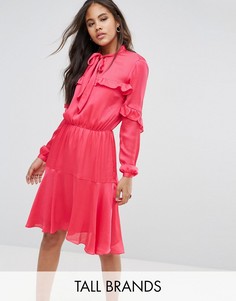 Платье миди с завязкой и оборками Y.A.S Tall - Розовый