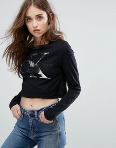 Кроп-топ с логотипом Calvin Klein Jeans - Черный