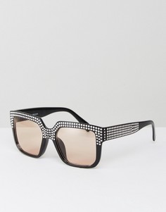 Квадратные солнцезащитные очки с коричневыми стеклами и отделкой ASOS - Черный