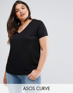 Легкая футболка с V-образным вырезом ASOS CURVE - Черный