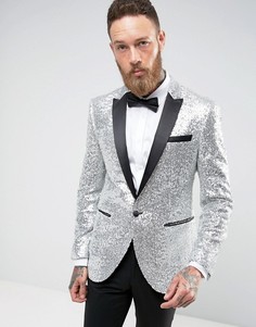 Блейзер суперузкого кроя с пайетками ASOS - Серебряный