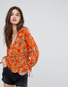 Блузка на пуговицах с цветочным принтом и баской Influence - Оранжевый