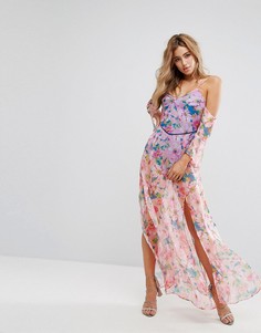 Платье макси с цветочным принтом и перекрестным дизайном Boohoo - Синий