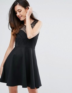 Короткое приталенное платье с кружевной отделкой Zibi London - Черный