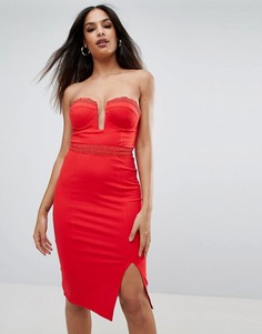 Облегающее платье миди с глубоким вырезом Rare - Красный