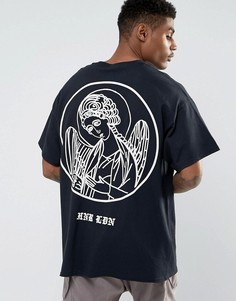 Оверсайз-футболка с принтом ангела на спине HNR LDN - Черный Honour