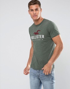Зеленая узкая футболка с логотипом и круглым вырезом Hollister - Зеленый