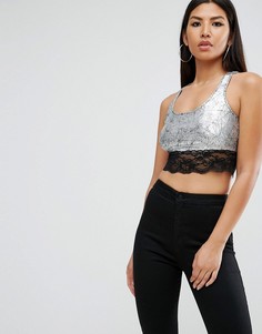 Бралетт с эффектом металлик и кружевной отделкой ASOS - Серебряный