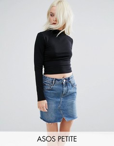 Укороченный топ с длинными рукавами и высоким воротом ASOS PETITE - Черный
