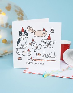 Квадратная поздравительная открытка на день рождения с надписью Party Animals Ohh Deer - Мульти