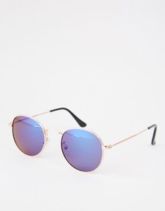Круглые солнцезащитные очки с синими стеклами AJ Morgan - Золотой
