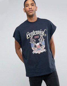 Oversize-свитшот с принтом ASOS - Темно-синий