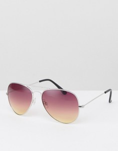 Серебристые солнцезащитные очки-авиаторы с фиолетовыми стеклами ASOS - Фиолетовый