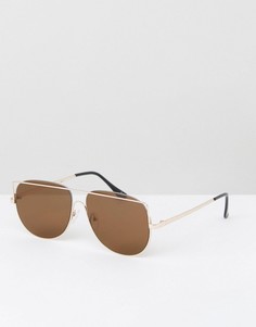 Золотистые солнцезащитные очки-авиаторы с плоскими стеклами ASOS - Золотой