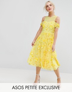 Платье миди с отделкой и вырезом ASOS PETITE - Желтый