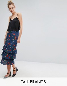 Юбка миди с рюшами и цветочным принтом Fashion Union Tall - Мульти
