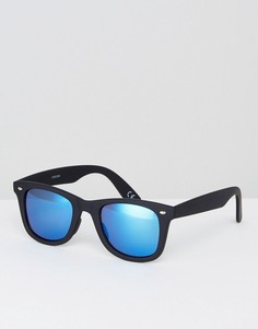 Квадратные солнцезащитные очки в матовой черной оправе с синими зеркальными линзами ASOS - Черный