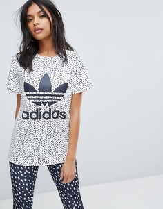 Футболка со звериным принтом и логотипом-трилистником adidas Originals - Мульти