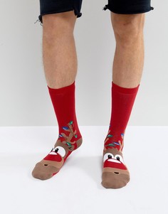 Новогодние носки с оленями Urban Eccentric - Красный