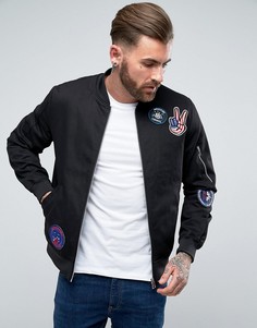 Черный хлопковый бомбер с нашивками ASOS - Черный
