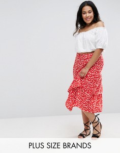 Ярусная юбка миди с цветочным принтом Influence Plus - Красный