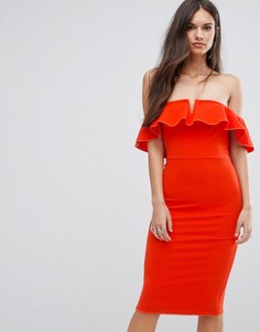 Платье миди с открытыми плечами и оборками Outrageous Fortune - Оранжевый