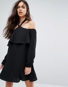 Платье с открытыми плечами и длинными рукавами Outrageous Fortune - Черный