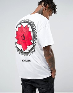 Свободная футболка с принтом цветка лотоса на спине HNR LDN - Белый Honour