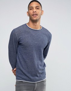 Трикотажный джемпер с отворачивающимся воротом и кромкой Only & Sons - Темно-синий