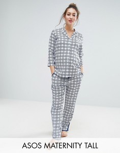 Классические пижамные рубашка и штаны с плиточным принтом ASOS Maternity TALL - Синий