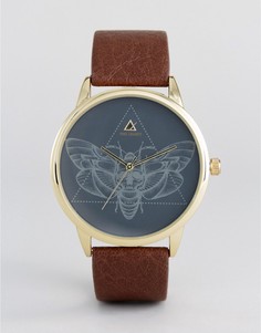 Часы с коричневым ремешком из искусственной кожи и рисунком мотылька ASOS - Серый