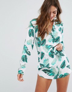 Пижамный комплект с принтом пальмовых листьев ASOS - Мульти