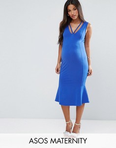 Платье миди с оборкой ASOS Maternity - Синий