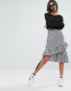 Юбка миди в клеточку с оборками STYLENANDA - Черный