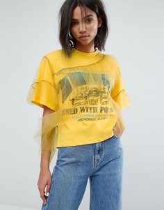 Свободная футболка с сетчатыми оборками STYLENANDA - Желтый