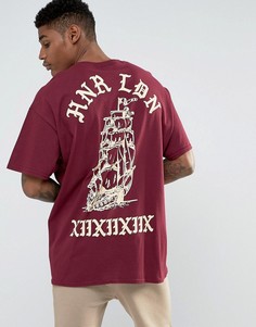 Свободная футболка с принтом корабля на спине HNR LDN - Красный Honour