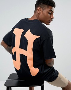 Свободная футболка с принтом на спине HNR LDN - Оранжевый Honour