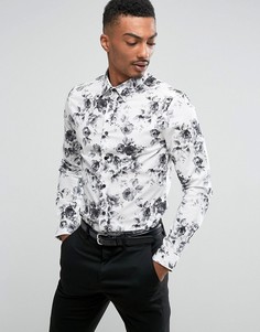 Строгая рубашка узкого кроя с цветочным принтом Burton Menswear - Белый
